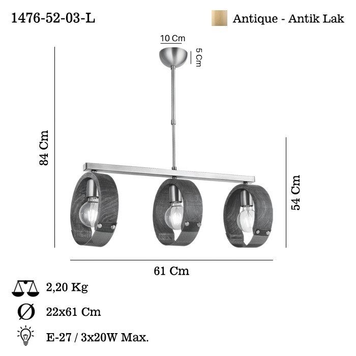 Opviq Manya - 52-03-L Lámpara de araña de metal y madera